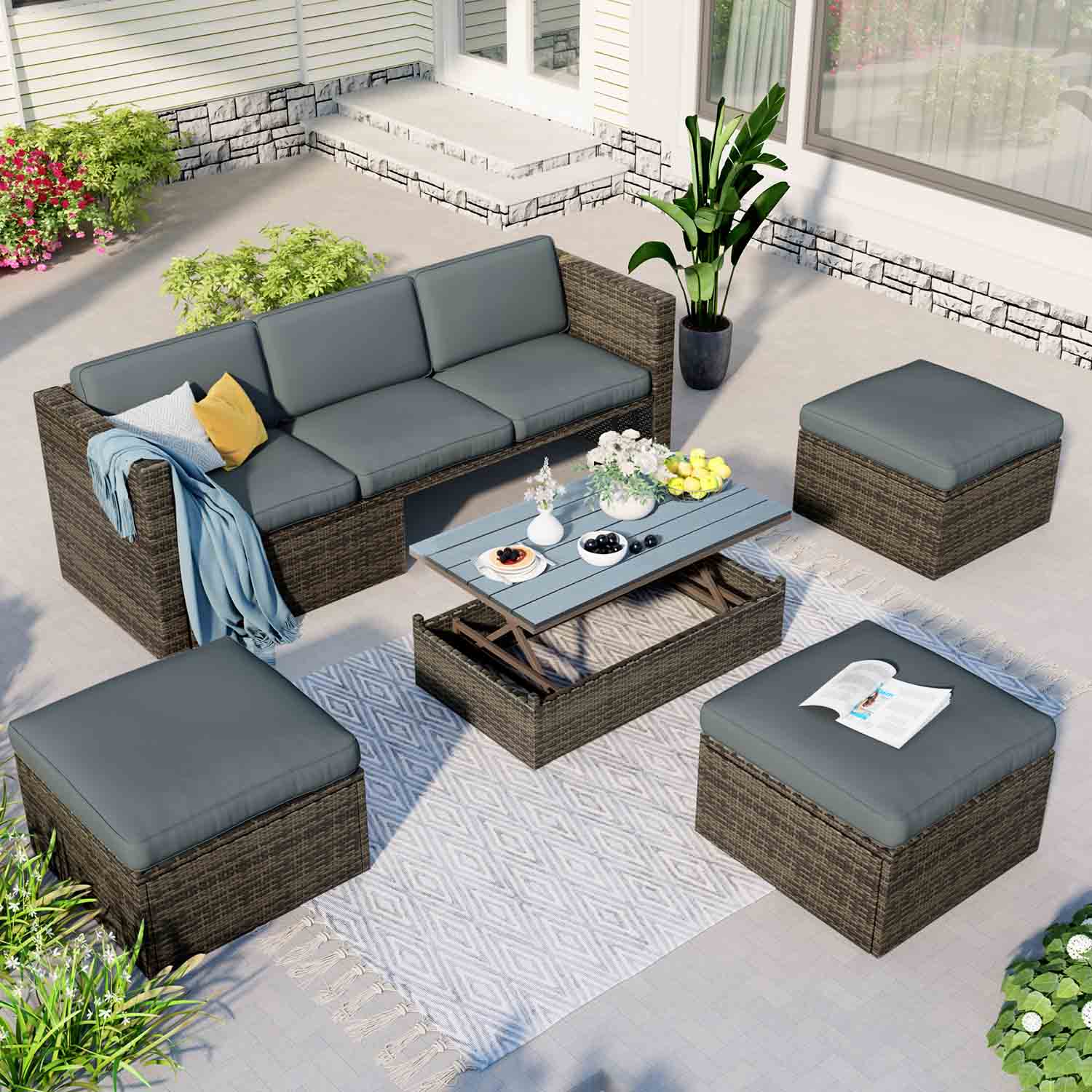 Rattan corner cheap dining sofa set