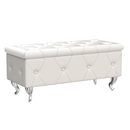 DKLGG Storage Bench for Bedroom, Upholstered Storage Ottoman Bench, Tufted Bed Bench with Safety Hinge, PU Leather End of Bed Storage Bench for Bedroom, Living Room, Entryway