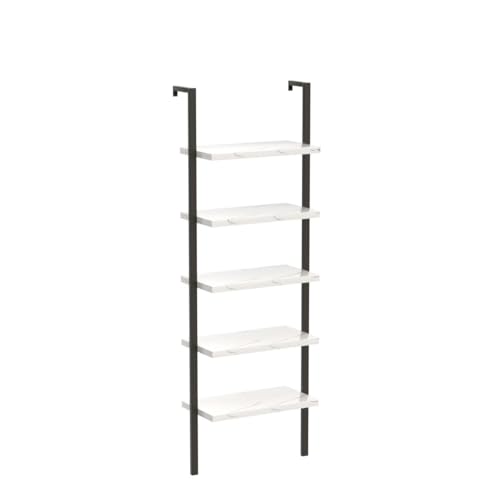 Hooseng Open Wall Mount Bookcase, Modern 5-Shelf Ladder Shelf w/Industrial Metal + Manufactured Wood Storage Organizer, Plant Display Rack, Stand Bookshelf for Home Office, Black