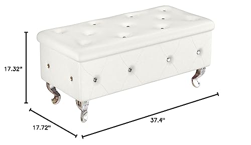 Lamerge 37 Inch Storage Bench, Faux Fur Storage Ottoman Bench with Metal Leg, Oval Entryway Ottoman, Upholstered Ottoman Footrest Bench for Living Room, Hallway, Bedroom, Beige