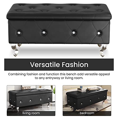 DKLGG Storage Bench for Bedroom, Upholstered Storage Ottoman Bench, Tufted Bed Bench with Safety Hinge, PU Leather End of Bed Storage Bench for Bedroom, Living Room, Entryway