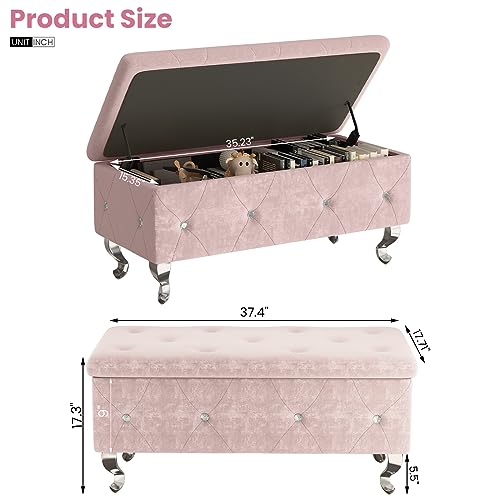 DKLGG Storage Bench for Bedroom, Upholstered Storage Ottoman Bench, Tufted Bed Bench with Safety Hinge, PU Leather End of Bed Storage Bench for Bedroom, Living Room, Entryway