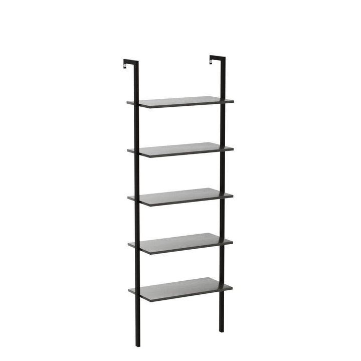 Hooseng Open Wall Mount Bookcase, Modern 5-Shelf Ladder Shelf w/Industrial Metal + Manufactured Wood Storage Organizer, Plant Display Rack, Stand Bookshelf for Home Office, Black