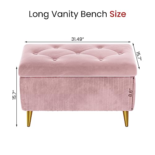 Lamerge Large Upholstered Velvet Storage Ottoman,End of Bed Bench,Flip Top Entryway Bench,Tufted Foot Rest Stool,Can Used as Tea Table,Vanity Bench,Livingroom Chair,47.24" W,Golden & Pink