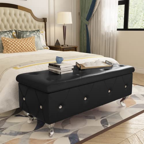 DKLGG Storage Bench for Bedroom, Upholstered Storage Ottoman Bench, Tufted Bed Bench with Safety Hinge, PU Leather End of Bed Storage Bench for Bedroom, Living Room, Entryway