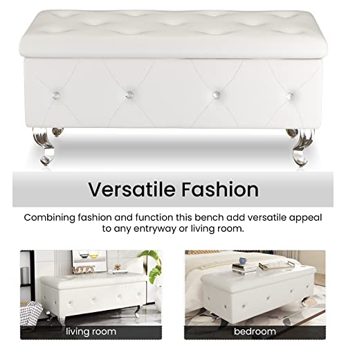 DKLGG Storage Bench for Bedroom, Upholstered Storage Ottoman Bench, Tufted Bed Bench with Safety Hinge, PU Leather End of Bed Storage Bench for Bedroom, Living Room, Entryway