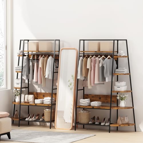 Lamerge Coat Rack Stand with Storage, Multifunctional Entryway Shelf Organizer with 10 Hooks and 6-tier Shelves, 72" Industrial Hall Tree Freestanding Clothes Rack for Bedroom Hallway Entryway