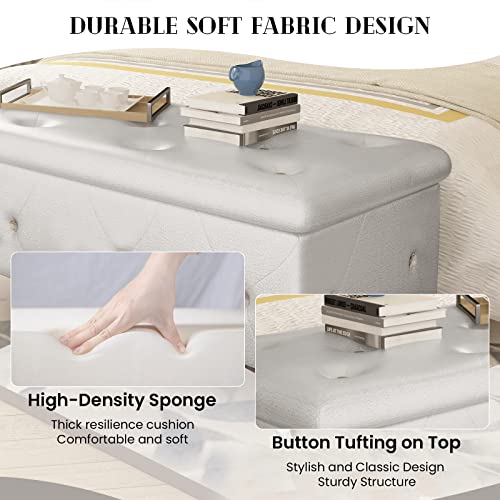 DKLGG Storage Bench for Bedroom, Upholstered Storage Ottoman Bench, Tufted Bed Bench with Safety Hinge, PU Leather End of Bed Storage Bench for Bedroom, Living Room, Entryway