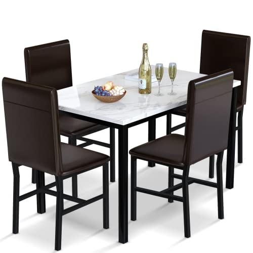 5 Piece Dining Table Set with PU Leather Chairs