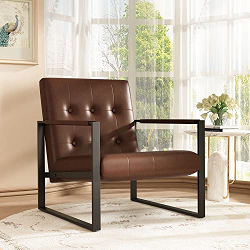 Hooseng PU Leather Accent Chair, Modern Mid Century Reading Chair with Extra-Thick Padded Backrest and Seat Cushion, Armchair Single Sofa Chair for Living Room Bedroom Reading Room, Black