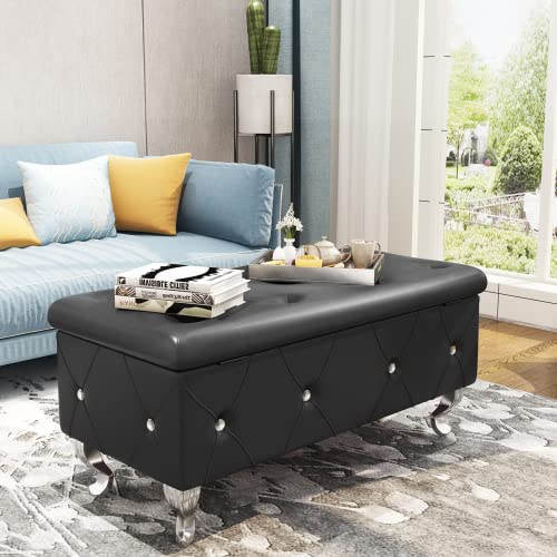 DKLGG Storage Bench for Bedroom, Upholstered Storage Ottoman Bench, Tufted Bed Bench with Safety Hinge, PU Leather End of Bed Storage Bench for Bedroom, Living Room, Entryway