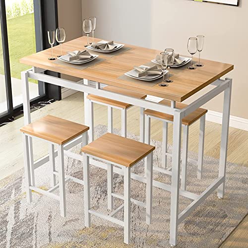 Lamerge Bar Table Set,Industrial Bar Table and Chairs Set,5 Pcs Dining Table Set Counter Height Pub Table with 4 Chairs, Wooden Breakfast Table Set Kitchen Counter,Adjustable Feet,Rustic Brown