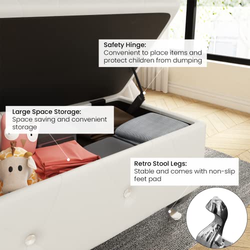 DKLGG Storage Bench for Bedroom, Upholstered Storage Ottoman Bench, Tufted Bed Bench with Safety Hinge, PU Leather End of Bed Storage Bench for Bedroom, Living Room, Entryway