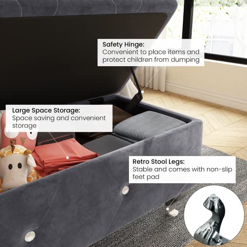 DKLGG Storage Bench for Bedroom, Upholstered Storage Ottoman Bench, Tufted Bed Bench with Safety Hinge, PU Leather End of Bed Storage Bench for Bedroom, Living Room, Entryway