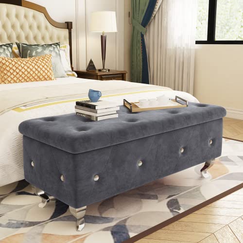 DKLGG Storage Bench for Bedroom, Upholstered Storage Ottoman Bench, Tufted Bed Bench with Safety Hinge, PU Leather End of Bed Storage Bench for Bedroom, Living Room, Entryway