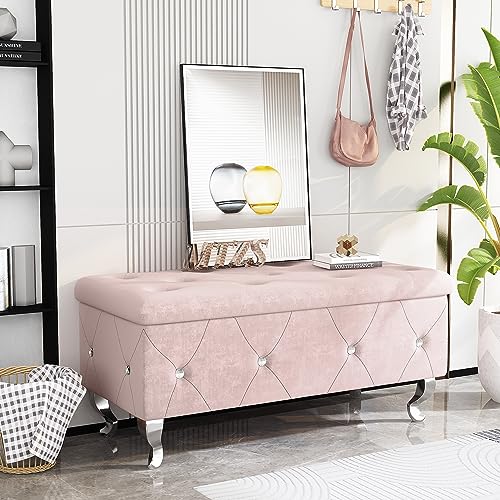 DKLGG Storage Bench for Bedroom, Upholstered Storage Ottoman Bench, Tufted Bed Bench with Safety Hinge, PU Leather End of Bed Storage Bench for Bedroom, Living Room, Entryway