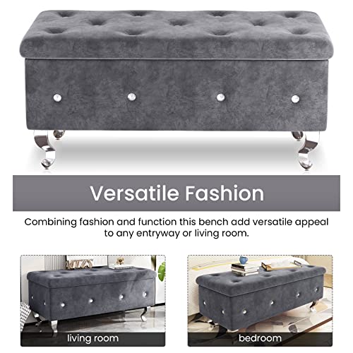 DKLGG Storage Bench for Bedroom, Upholstered Storage Ottoman Bench, Tufted Bed Bench with Safety Hinge, PU Leather End of Bed Storage Bench for Bedroom, Living Room, Entryway