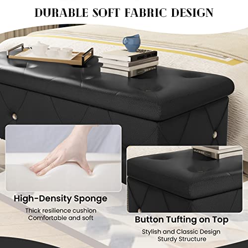 DKLGG Storage Bench for Bedroom, Upholstered Storage Ottoman Bench, Tufted Bed Bench with Safety Hinge, PU Leather End of Bed Storage Bench for Bedroom, Living Room, Entryway