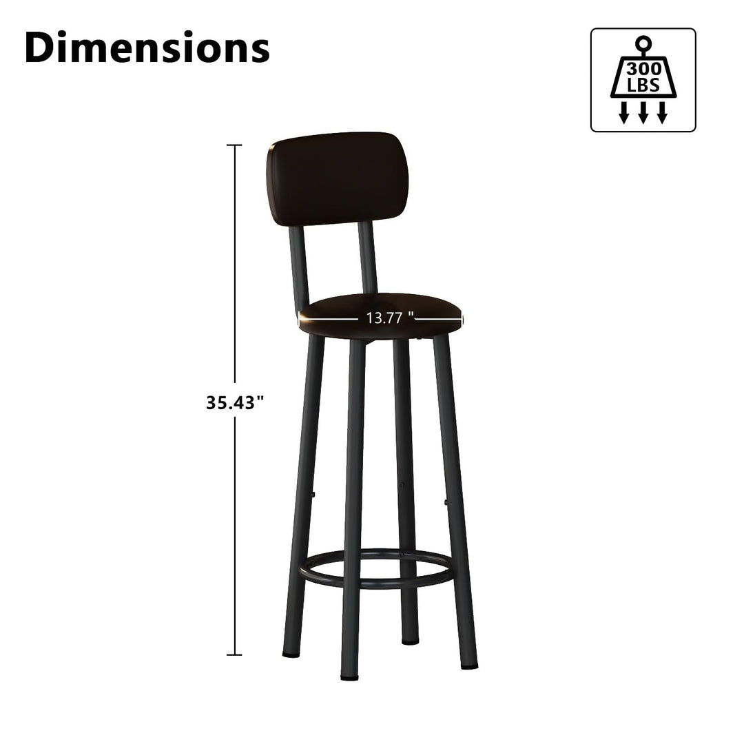 Hooseng Bar Stools, Set of 2 Bar Height Stools, PU Upholstered Breakfast Stools with Back and Footrest, Kitchen Bar Chairs for Dining Room, Kitchen, Easy Assembly