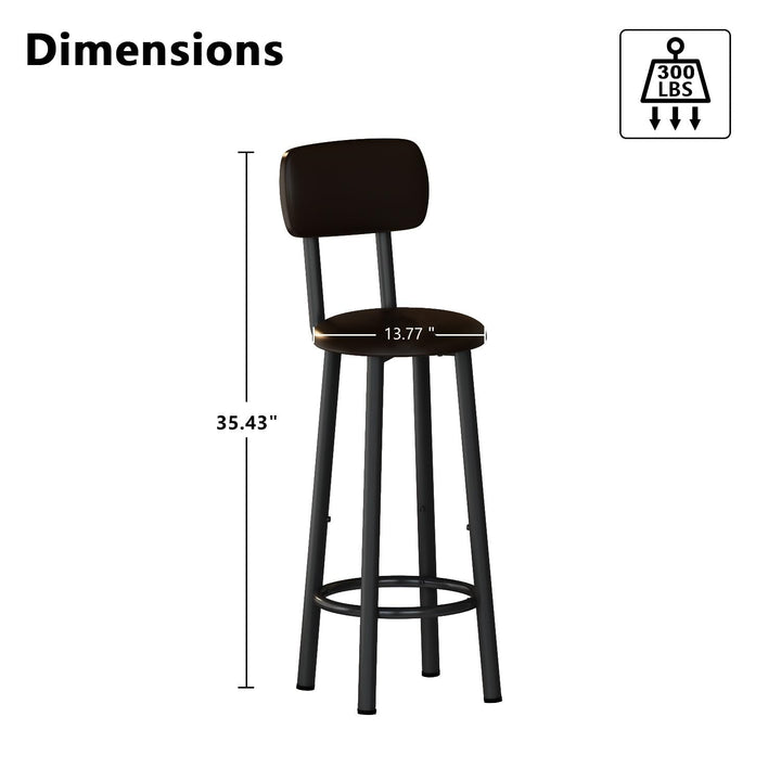 Hooseng Bar Stools, Set of 2 Bar Height Stools, PU Upholstered Breakfast Stools with Back and Footrest, Kitchen Bar Chairs for Dining Room, Kitchen, Easy Assembly