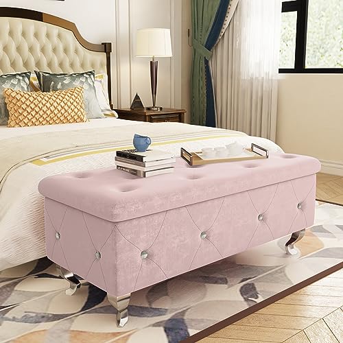 DKLGG Storage Bench for Bedroom, Upholstered Storage Ottoman Bench, Tufted Bed Bench with Safety Hinge, PU Leather End of Bed Storage Bench for Bedroom, Living Room, Entryway