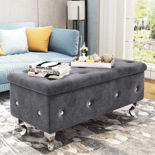 DKLGG Storage Bench for Bedroom, Upholstered Storage Ottoman Bench, Tufted Bed Bench with Safety Hinge, PU Leather End of Bed Storage Bench for Bedroom, Living Room, Entryway