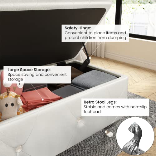 DKLGG Storage Bench for Bedroom, Upholstered Storage Ottoman Bench, Tufted Bed Bench with Safety Hinge, PU Leather End of Bed Storage Bench for Bedroom, Living Room, Entryway