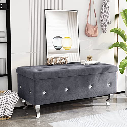 DKLGG Storage Bench for Bedroom, Upholstered Storage Ottoman Bench, Tufted Bed Bench with Safety Hinge, PU Leather End of Bed Storage Bench for Bedroom, Living Room, Entryway