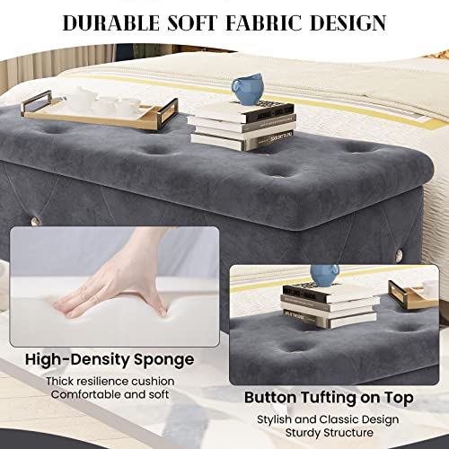 DKLGG Storage Bench for Bedroom, Upholstered Storage Ottoman Bench, Tufted Bed Bench with Safety Hinge, PU Leather End of Bed Storage Bench for Bedroom, Living Room, Entryway