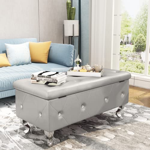 DKLGG Storage Bench for Bedroom, Upholstered Storage Ottoman Bench, Tufted Bed Bench with Safety Hinge, PU Leather End of Bed Storage Bench for Bedroom, Living Room, Entryway