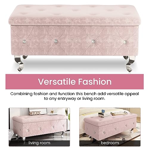 DKLGG Storage Bench for Bedroom, Upholstered Storage Ottoman Bench, Tufted Bed Bench with Safety Hinge, PU Leather End of Bed Storage Bench for Bedroom, Living Room, Entryway