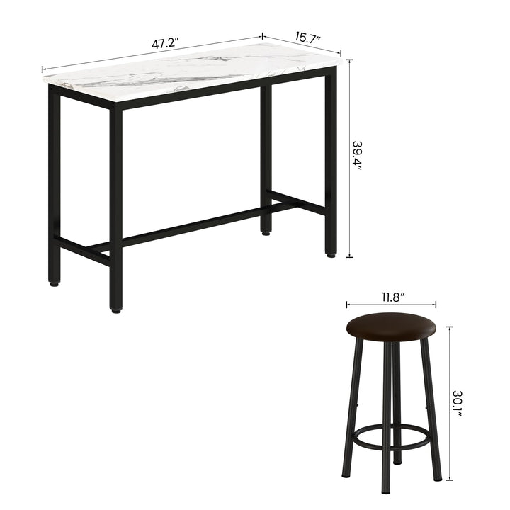 Lamerge Industrial Pub Height Table with 2 PU Upholstered Stools,3-Piece Kitchen Table and Chairs,Suit for Dining Room & Living Room & Breakfast Nook & Bistro,Bar Table Set for 2,Brown & Black,39.3"