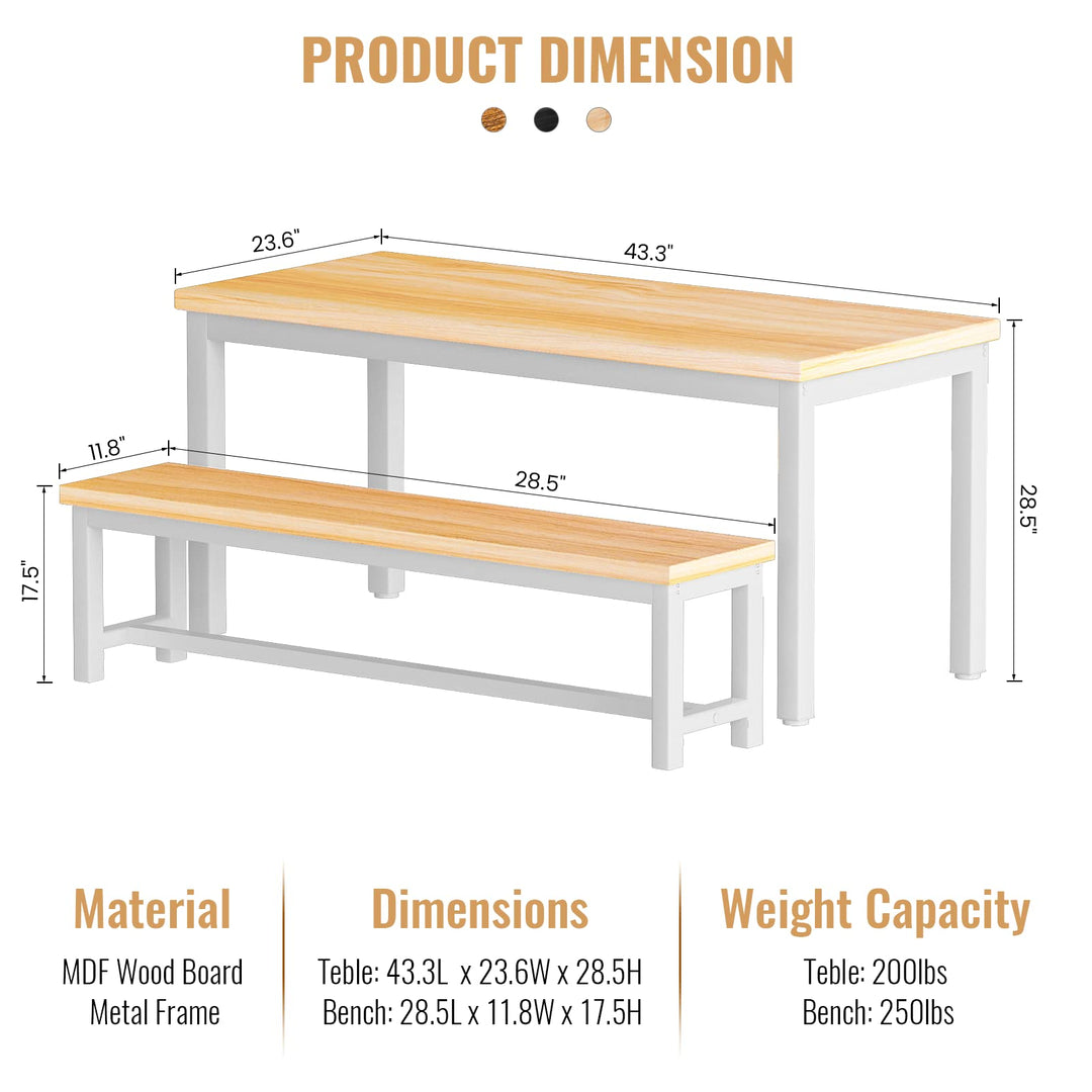 Lamerge Kitchen Table Set with 2 Benches 4 Person Dining Room Table Set for Home Kitchen, Dining Room, Restaurant, Space Saving, 47.2inch Table and 41.3inch Bench, Industrial Brown,CZ-01