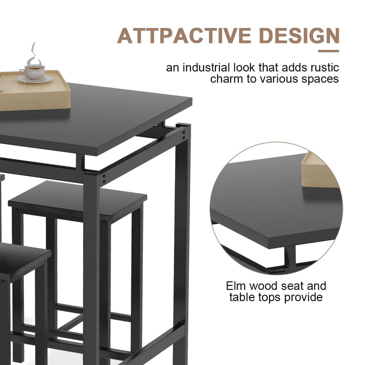 Lamerge Bar Table Set,Industrial Bar Table and Chairs Set,5 Pcs Dining Table Set Counter Height Pub Table with 4 Chairs, Wooden Breakfast Table Set Kitchen Counter,Adjustable Feet,Rustic Brown