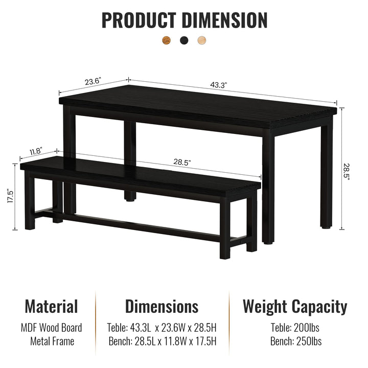 Lamerge Kitchen Table Set with 2 Benches 4 Person Dining Room Table Set for Home Kitchen, Dining Room, Restaurant, Space Saving, 47.2inch Table and 41.3inch Bench, Industrial Brown,CZ-01