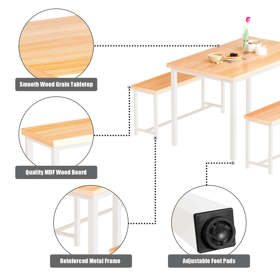 Hooseng Kitchen Table Set with Two Benches, Dining Table Set for 4-6 Persons, Space-Saving 47 Inch Small Kitchen Table Set for Breakfast Nook, Living Room, Apartment, Restaurant, Rustic Brown