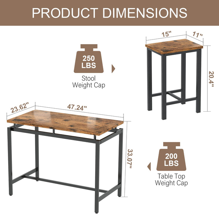 Lamerge Bar Table Set,Industrial Bar Table and Chairs Set,5 Pcs Dining Table Set Counter Height Pub Table with 4 Chairs, Wooden Breakfast Table Set Kitchen Counter,Adjustable Feet,Rustic Brown