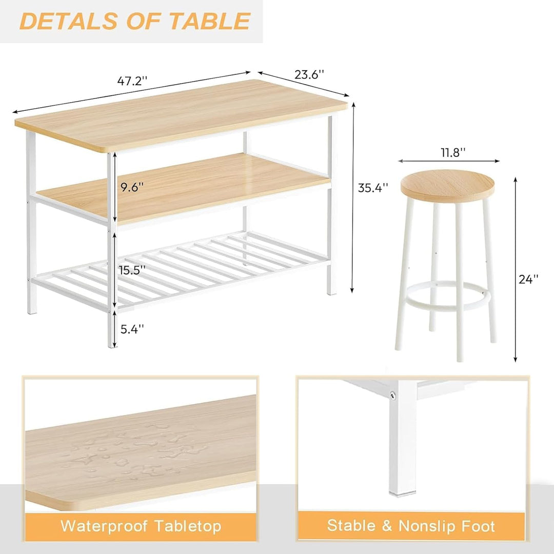 Dining Table Set for 2 with 3 Shelves