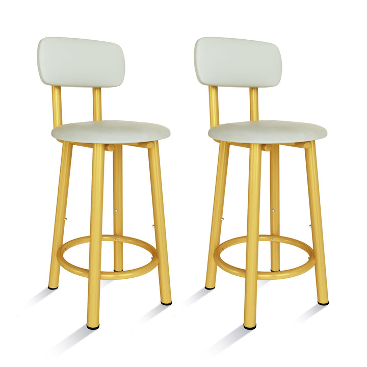 DKLGG Bar Stools Set of 2, 35.4" Tall Chairs Counter Height Bar Stools with Backrest & PU Leather Chairs, Modern Barstools Chair for Kitchen Island Pub Dining Counter Living Room, Gold