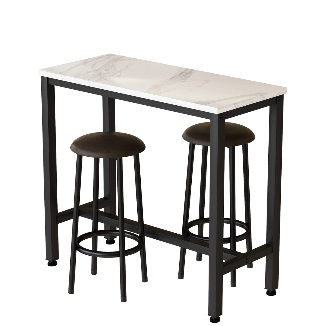 Lamerge Industrial Pub Height Table with 2 PU Upholstered Stools,3-Piece Kitchen Table and Chairs,Suit for Dining Room & Living Room & Breakfast Nook & Bistro,Bar Table Set for 2,Brown & Black,39.3"