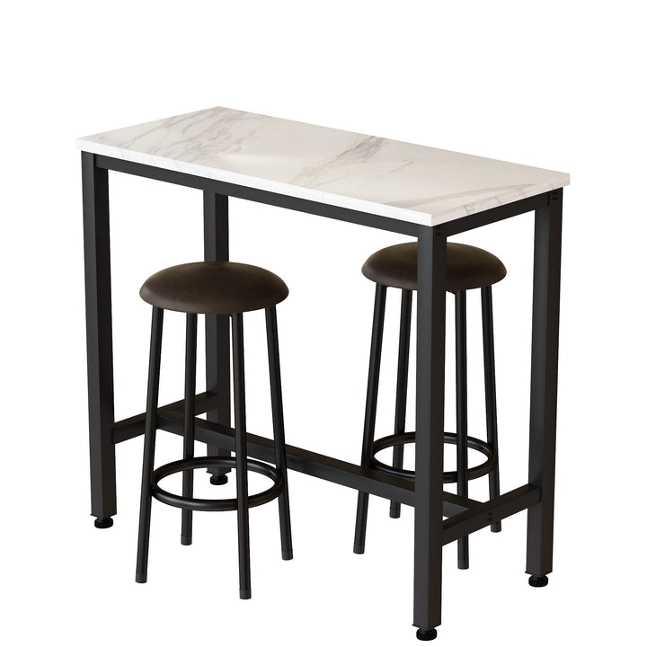 Lamerge Industrial Pub Height Table with 2 PU Upholstered Stools,3-Piece Kitchen Table and Chairs,Suit for Dining Room & Living Room & Breakfast Nook & Bistro,Bar Table Set for 2,Brown & Black,39.3"