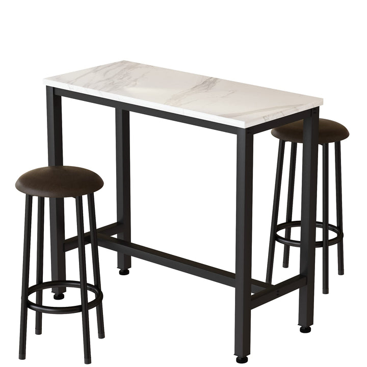 Lamerge Industrial Pub Height Table with 2 PU Upholstered Stools,3-Piece Kitchen Table and Chairs,Suit for Dining Room & Living Room & Breakfast Nook & Bistro,Bar Table Set for 2,Brown & Black,39.3"