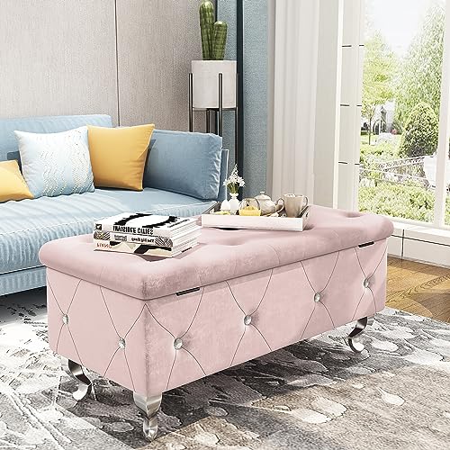 DKLGG Storage Bench for Bedroom, Upholstered Storage Ottoman Bench, Tufted Bed Bench with Safety Hinge, PU Leather End of Bed Storage Bench for Bedroom, Living Room, Entryway