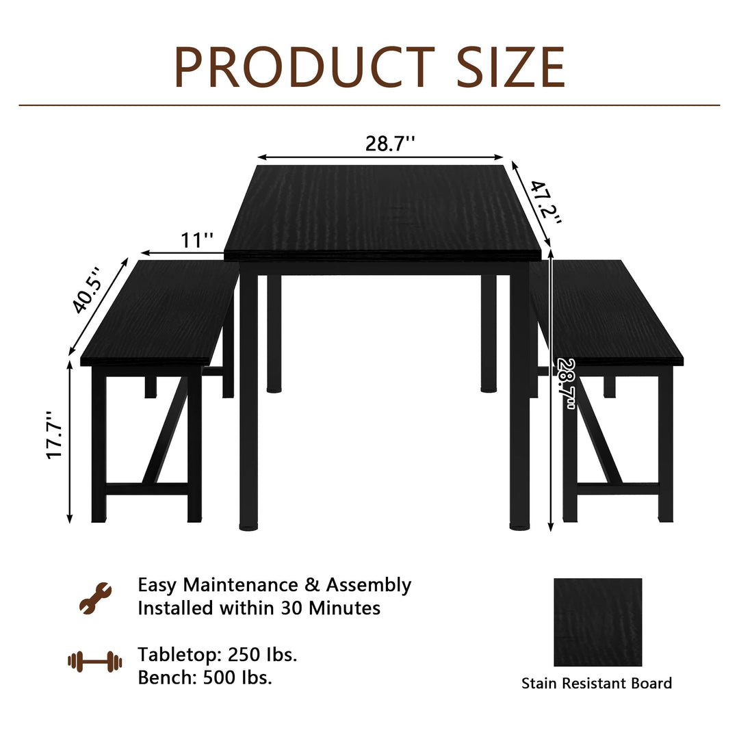 Lamerge Kitchen Table Set with 2 Benches 4 Person Dining Room Table Set for Home Kitchen, Dining Room, Restaurant, Space Saving, 47.2inch Table and 41.3inch Bench, Industrial Brown,CZ-01