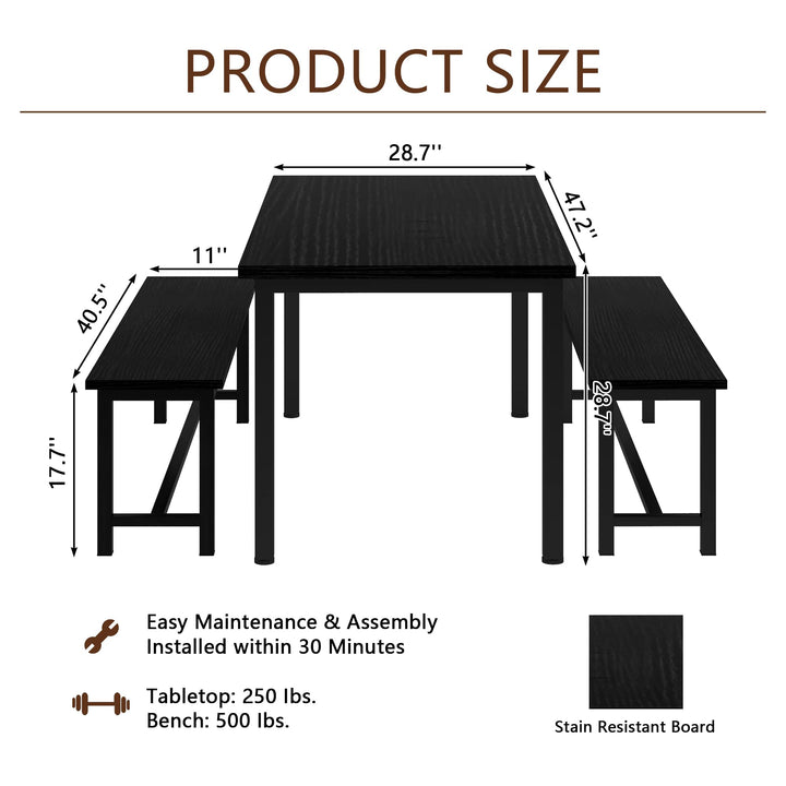 Lamerge Kitchen Table Set with 2 Benches 4 Person Dining Room Table Set for Home Kitchen, Dining Room, Restaurant, Space Saving, 47.2inch Table and 41.3inch Bench, Industrial Brown,CZ-01