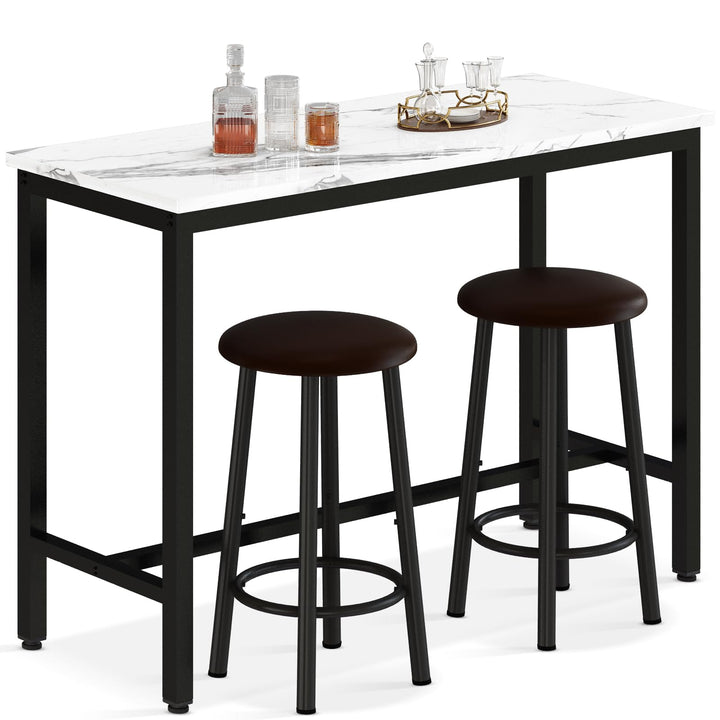 Lamerge Industrial Pub Height Table with 2 PU Upholstered Stools,3-Piece Kitchen Table and Chairs,Suit for Dining Room & Living Room & Breakfast Nook & Bistro,Bar Table Set for 2,Brown & Black,39.3"