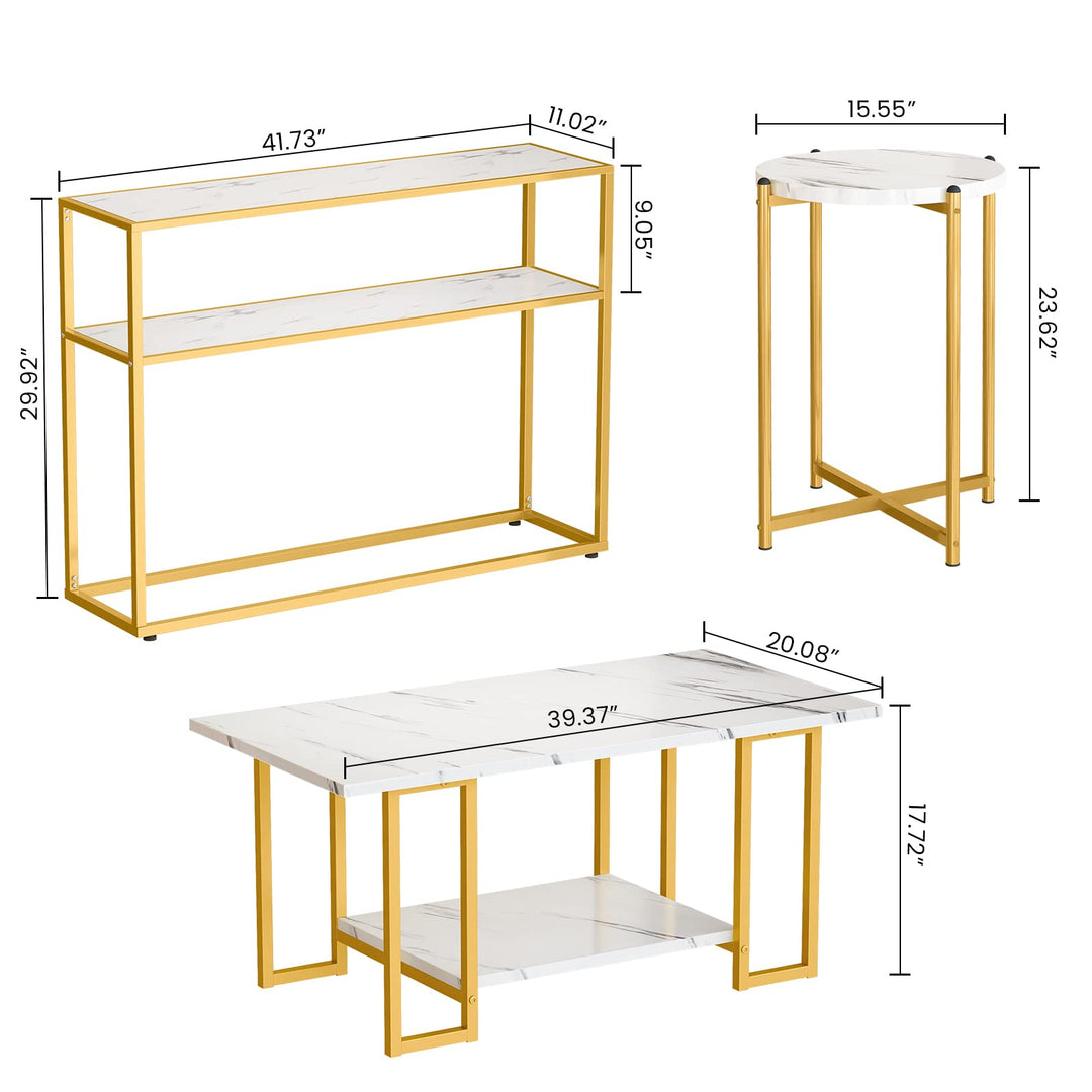 Lamerge Coffee Table, Modern Faux Marble Top Coffee Table with Metal Frame and Storage Shelf, 2-Tier Rectangle Accent Cocktail Table for Living Room, Office, White Black