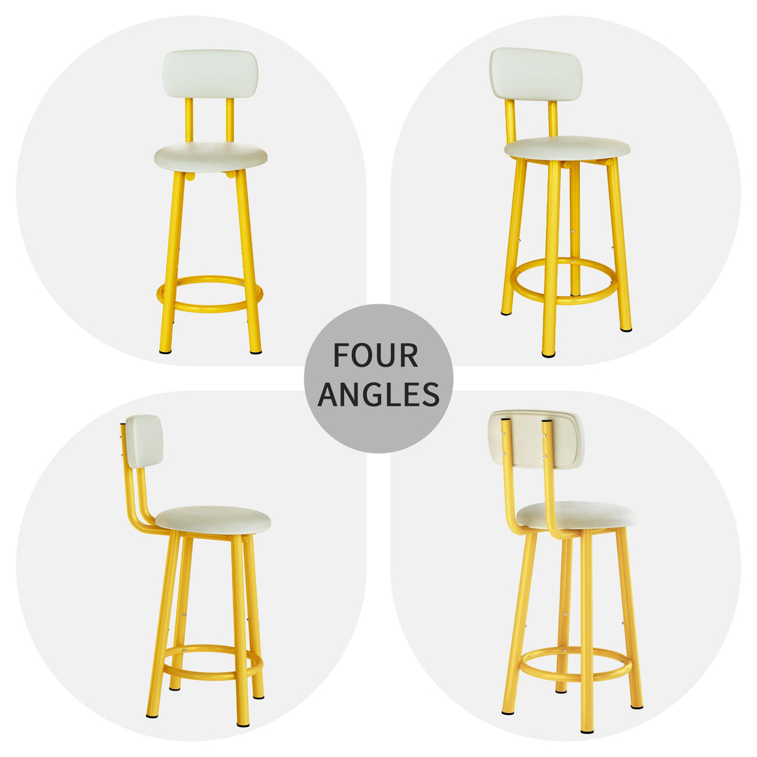 DKLGG Bar Stools Set of 2, 35.4" Tall Chairs Counter Height Bar Stools with Backrest & PU Leather Chairs, Modern Barstools Chair for Kitchen Island Pub Dining Counter Living Room, Gold