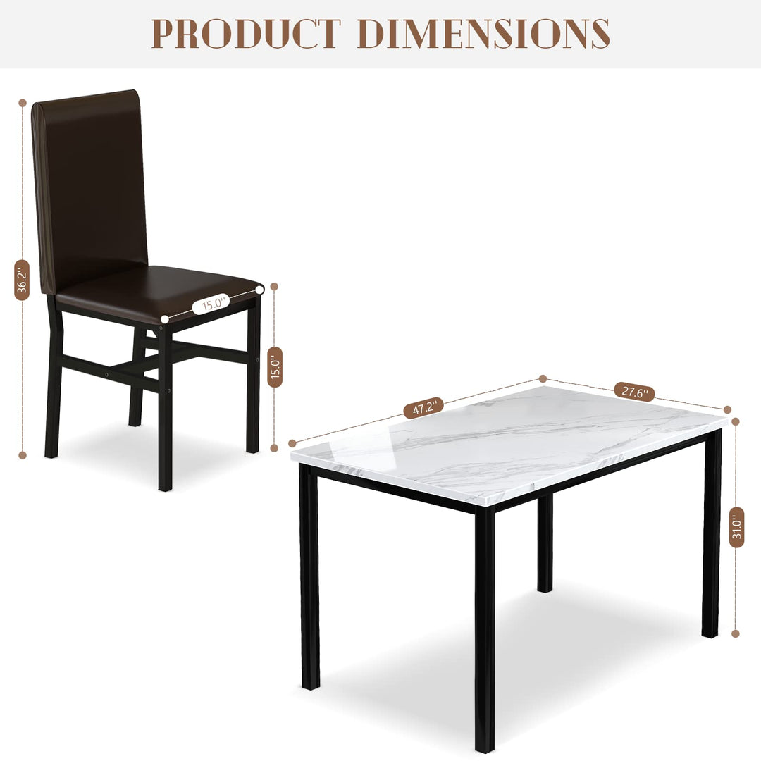 5 Piece Dining Table Set with PU Leather Chairs