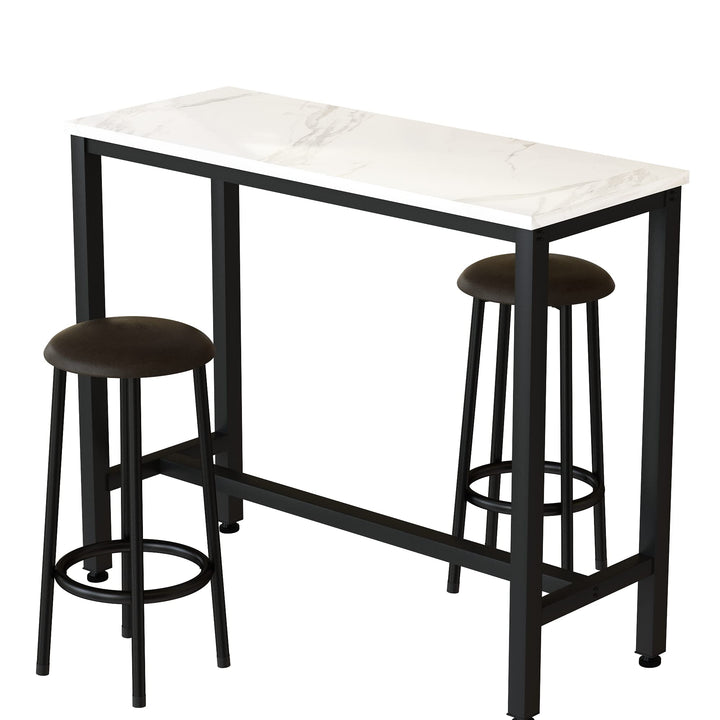 Lamerge Industrial Pub Height Table with 2 PU Upholstered Stools,3-Piece Kitchen Table and Chairs,Suit for Dining Room & Living Room & Breakfast Nook & Bistro,Bar Table Set for 2,Brown & Black,39.3"